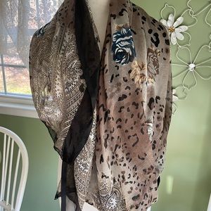 Silk scarf blue brown and black